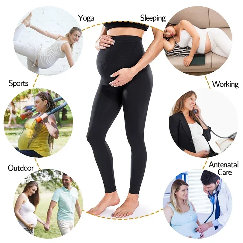 Mallas elásticas de cintura alta para maternidad, mallas ajustadas para mujeres embarazadas, soporte para el vientre, mallas posparto, moldeador de cuerpo, pantalones de Fitness