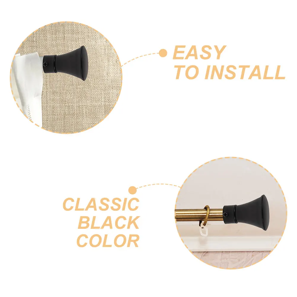 

2pcs Curtain Rod Decorative Head 22mm Diameter Iron Black Horn Shape Easy Install Modern Room Window Accessories