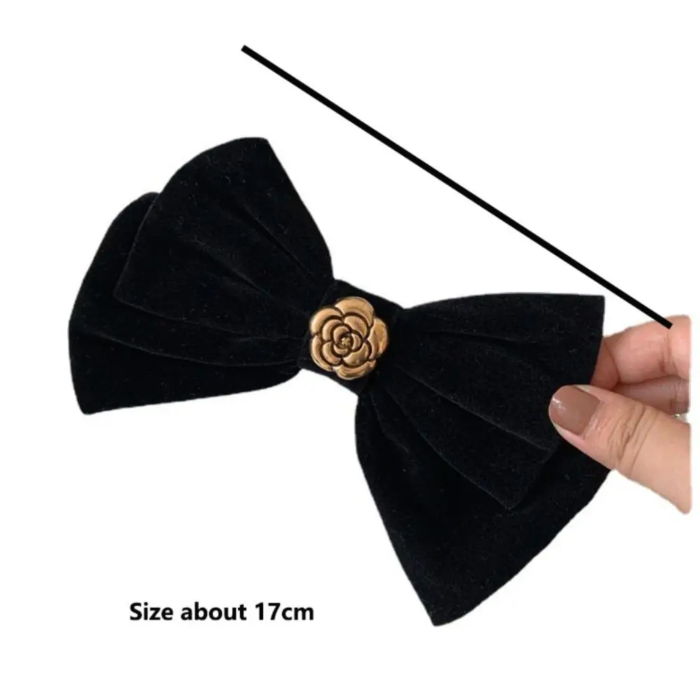 Black Velvet Bow Hair Clip Retro French Velvet Ribbon Hairpin Duckbill Camellia Bow Tie Spring Clip Women Girl Hair Accessory