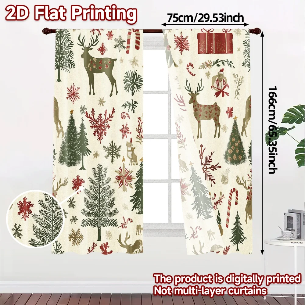 2pcs,Curtains Christmas Trees Snowflakes Deer (2) Modern Curtain Fabric Fabric Curtains Gifts for Bedroom, Living Room, Office