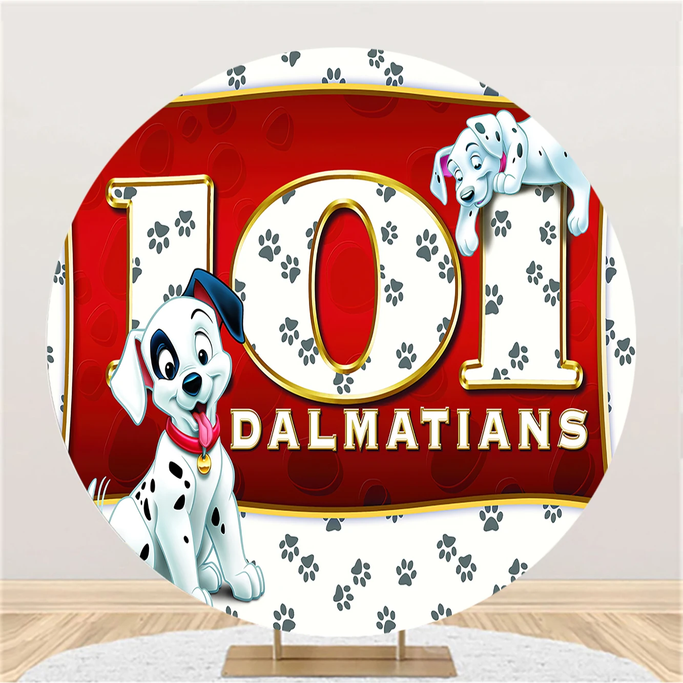 Boys Kids Happy Birthday Party  Decoration Circle Background Cute 101 Dalmatians Dog Elastic Round Backdrop Cover