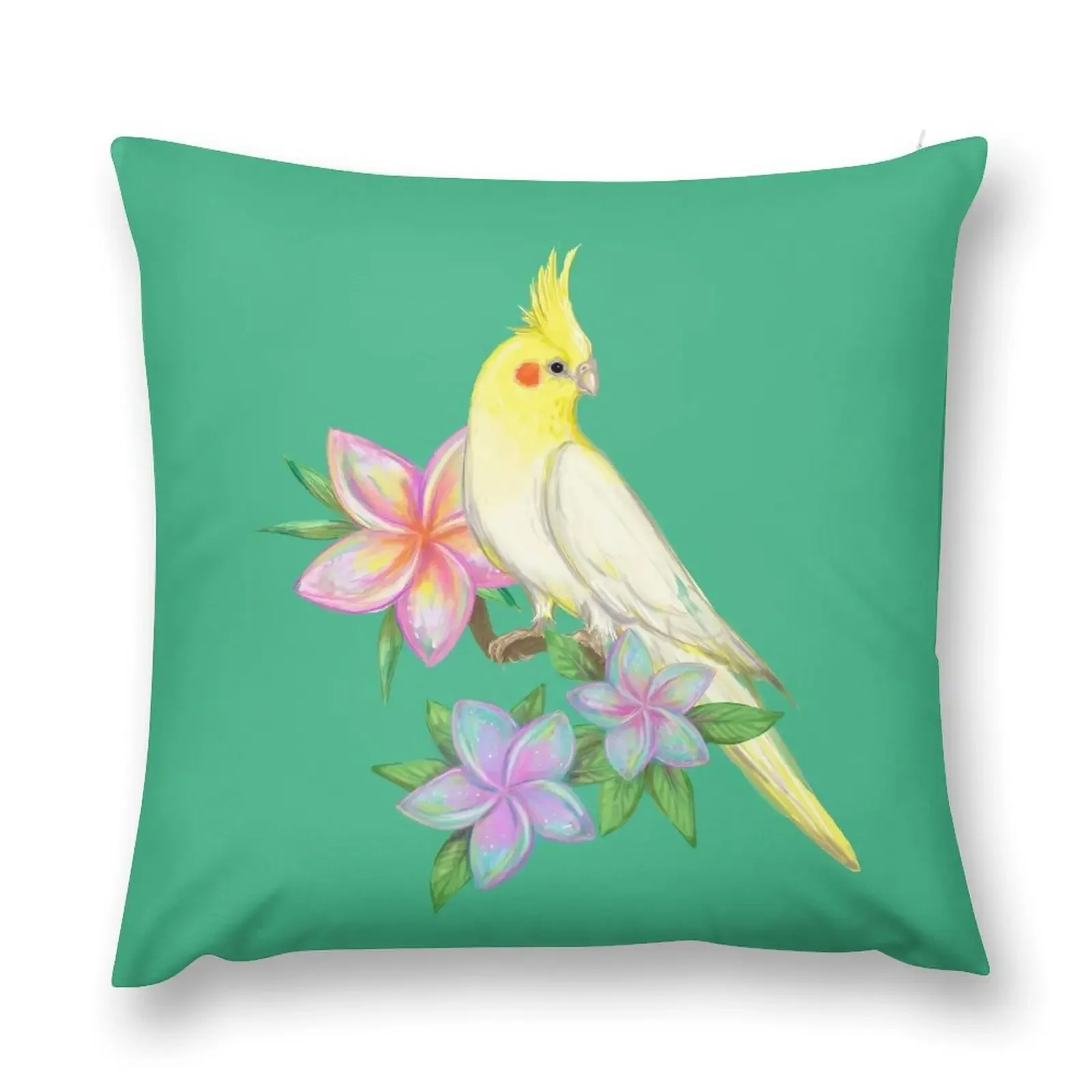 White cockatiel with tropical fantasy flowers Throw Pillow Sofa Pillow Cover Couch Cushions pillow