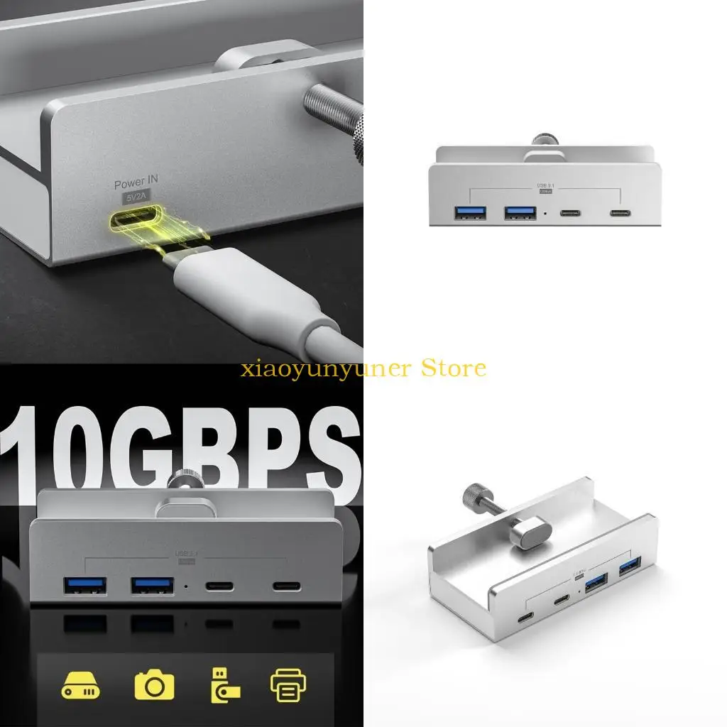 

P9JB 10Gbps USB C Hub Clamp For Desk Computer With 5V 2A Power Supply Port