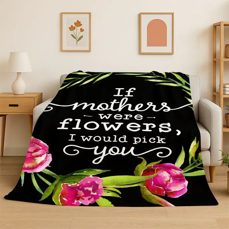 Gift Thanks To My Mom Mother Letter Present Flannel Blanket Soft Throw Blanket for Bedroom Living Room Bed Camping Picnic Nap