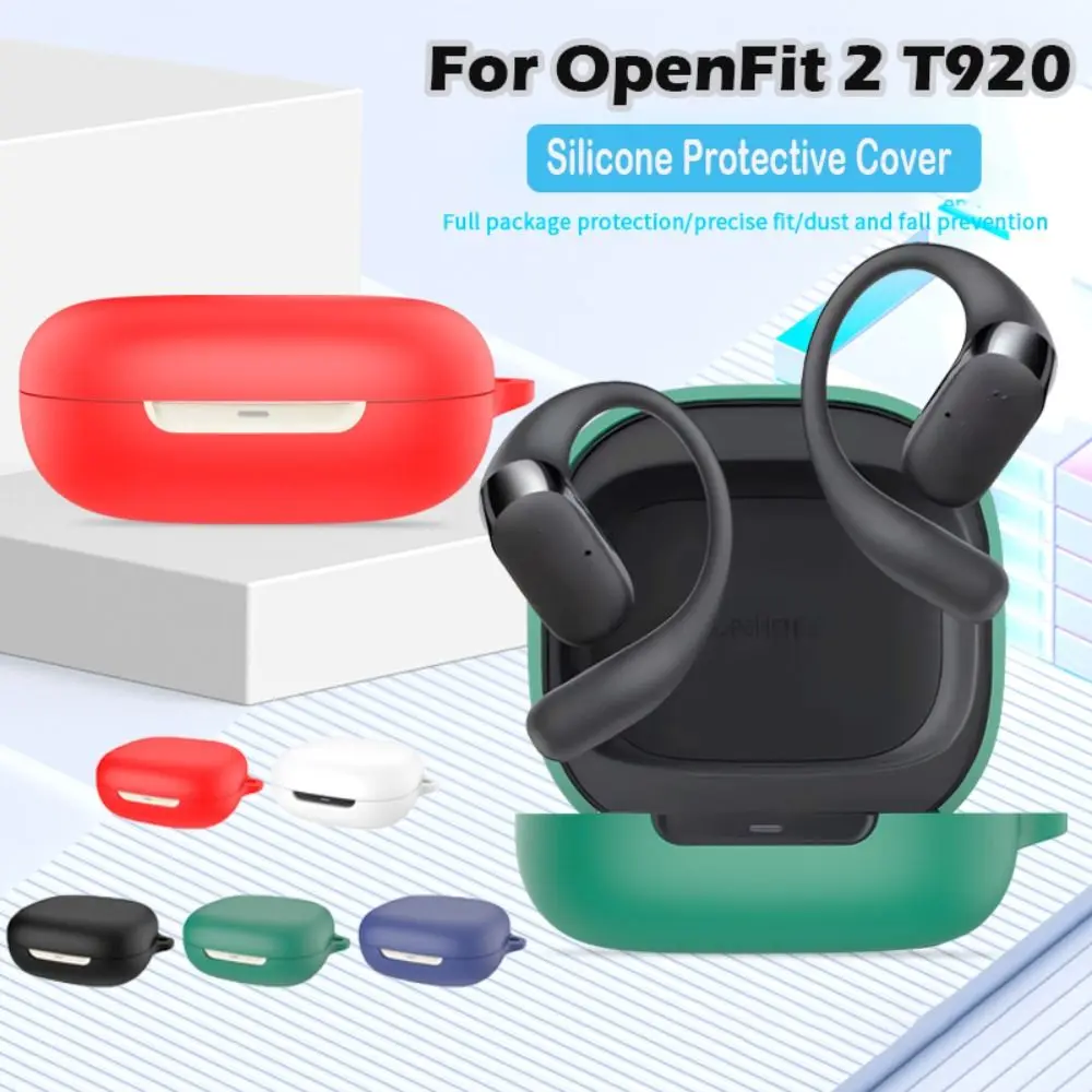 حافظة سماعة أذن من السيليكون مقاومة للصدمات ومضادة للخدش صندوق شحن مع خطاف مضاد للسقوط سماعات أذن لـ OpenFit 2 T920