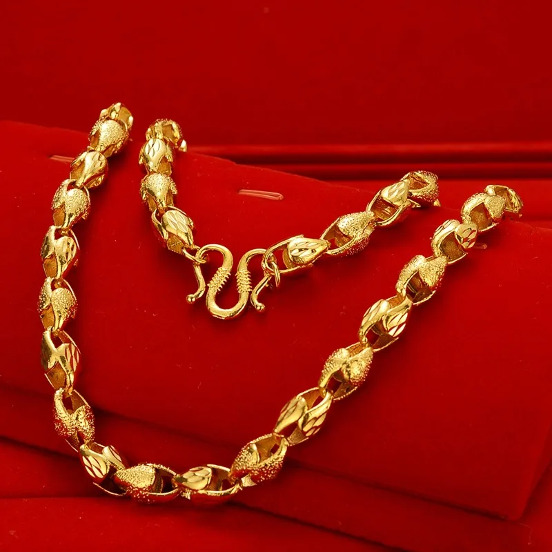 

AU999 Gold Necklace Mens Domineering Big Gold Chain Party Temperament 24K Pure Gold Mens Necklace Boss Chain Jewelry Gift