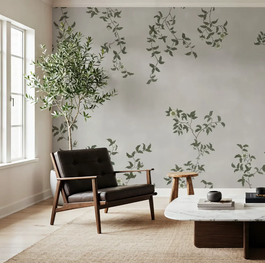 Customized wallpaper hand-painted Bashan tiger leaf wallpaper covering the whole house with countryside leaves and flowers mural