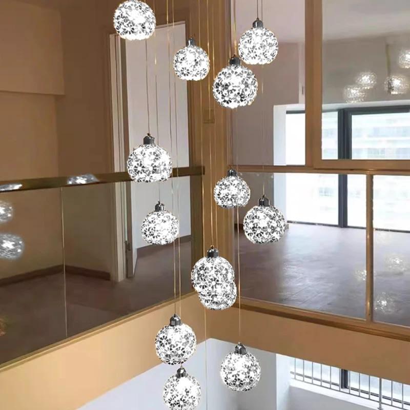 Stairs High Ceiling Led Pendant Light Led Nordic Staircase Chandelier Villa Hardware Ceiling Hanging Lamp Modern Flower Hardware