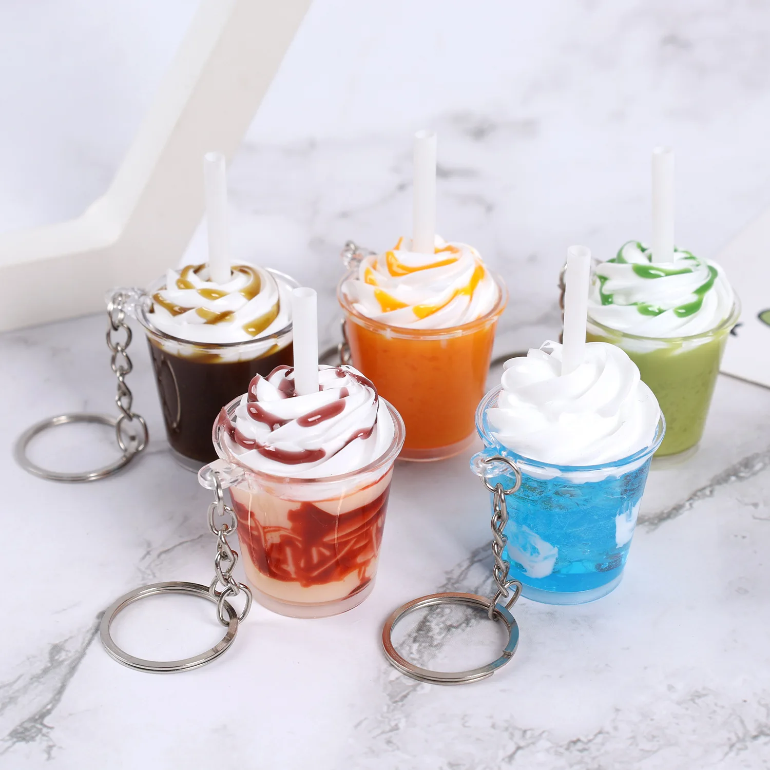 Mini Cream Ice Cream Sundae Cup Dessert Model Keychain Fake Food Dessert Pendant Decoration Simulation Ornament Home Decor