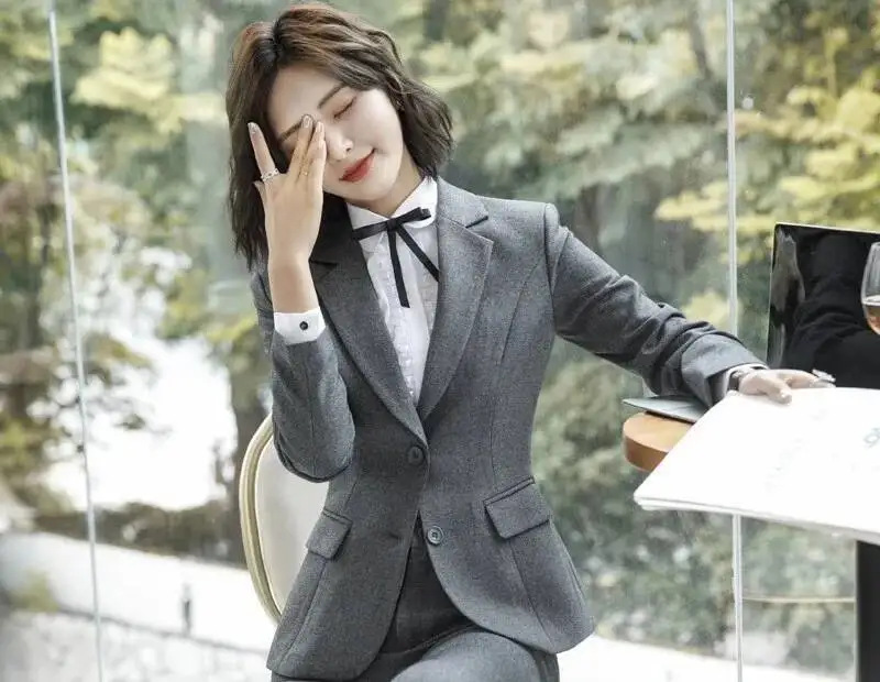 Nouveauté gris formel Blazers et vestes manteau à manches longues femmes d'affaires vêtements de travail professionnels vêtements d'extérieur dames bureau Blaser hauts