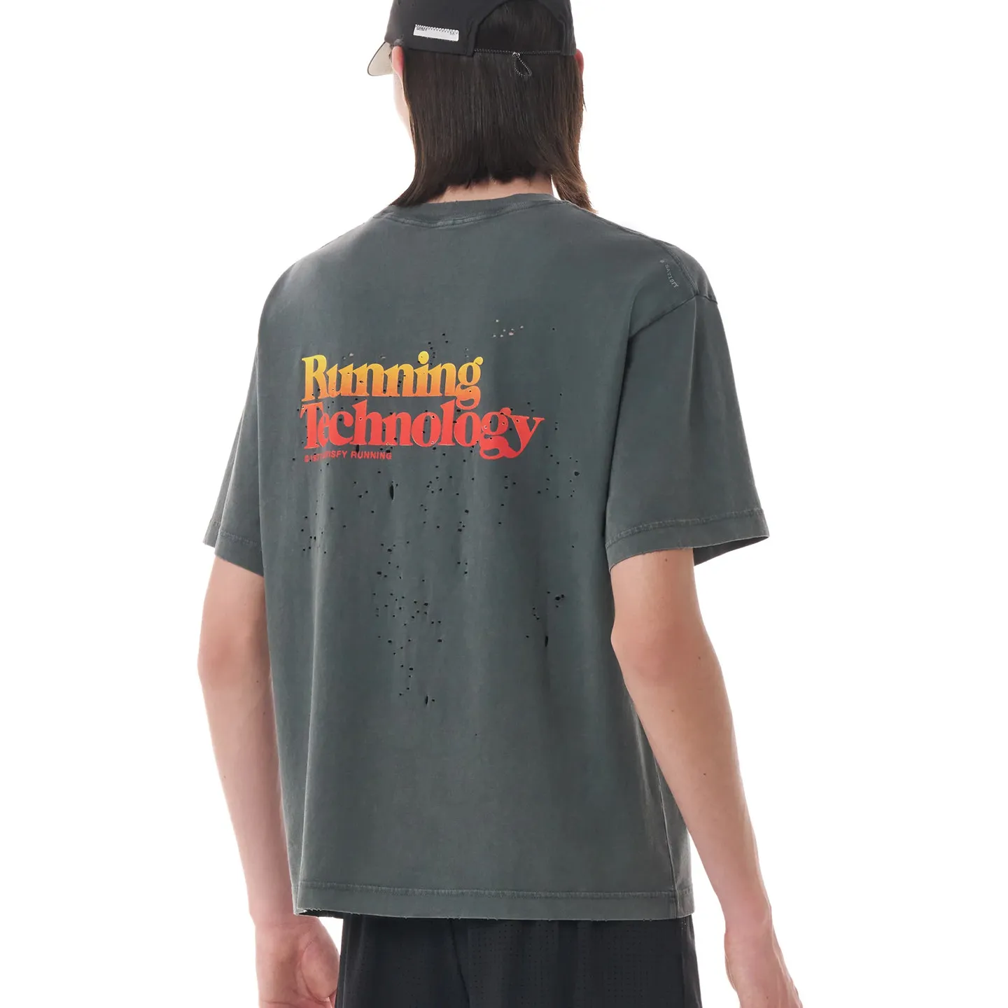 Satisfy 26SS gradual change color printing laser cutting heavy washing short sleeve Tee