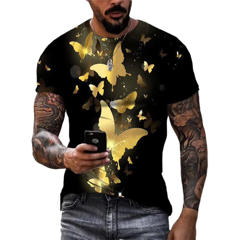 Fashion Trend Butterfly Pattern Men's T-shirt Trend Personality Retro Classic Streetwear Hip Hop Harajuku Print Plus Size Shirt