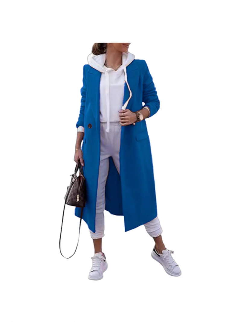 

Women Autumn Winter Coat Jacket Solid Color Turndown Collar Button Pockets Long Sleeve Casual Fashion Warm Comfortable Regular