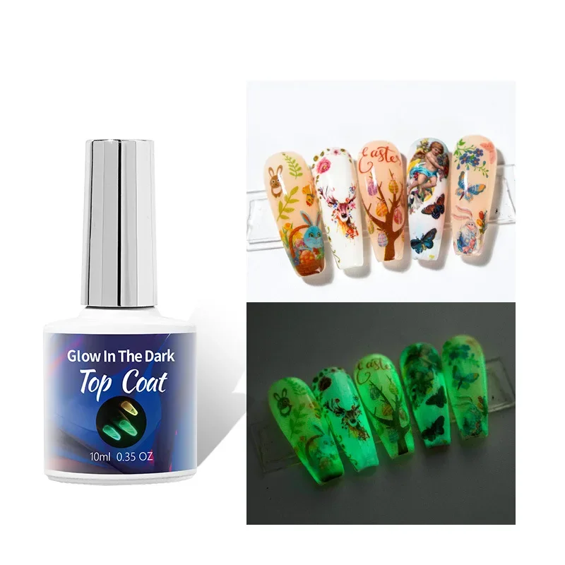 Esmalte de uñas de Gel UV que brilla en la oscuridad, capa superior luminosa, sin toallita, Base de Gel, barniz artístico para manicura, 10ml