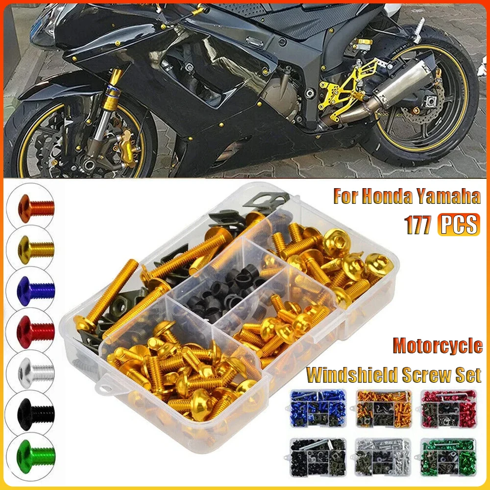 

177 шт., винты с ЧПУ для мотоцикла, гайка, набор винтов для лобового стекла, комплект болтов для обтекателя, аксессуары для модификации мотоцикла для Honda Yamaha