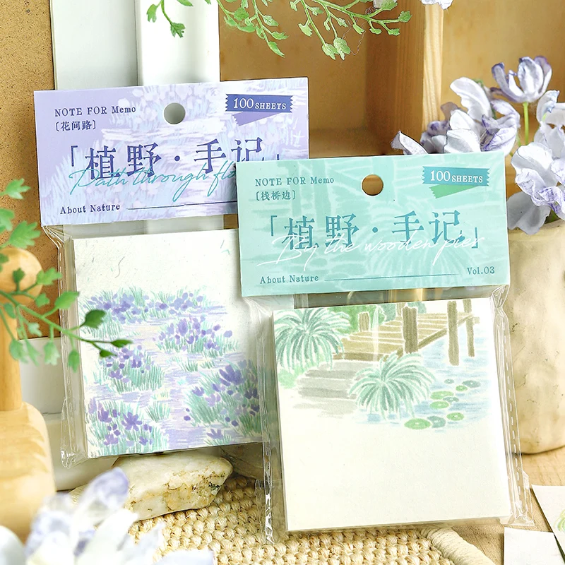 100pcs/Plantation Notes Series; Literary and Fresh Plant Journaling Message Paper