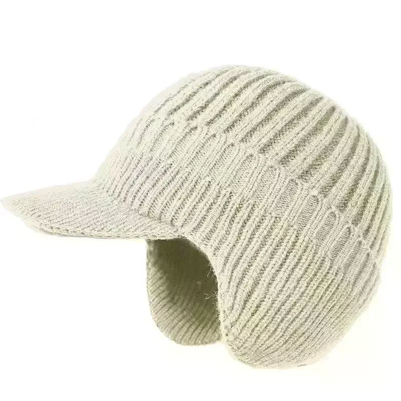 Winter Warm Knitted Beanie With Brim And Ear Flap Warm Fleece Lined Beret Cap For Men For Outdoor Cycling Warm Daily Commuting