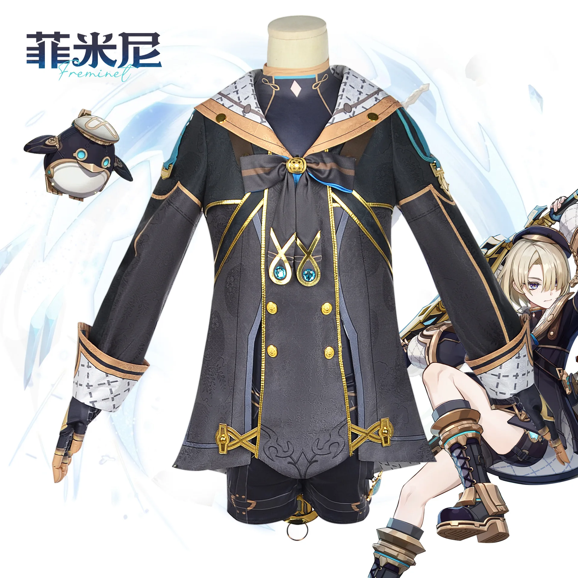 Genshinimpact Freminet Cosplay Costume Magician Uniform Suit Outfits Anime Game Game Freminet Costumes for Halloween Party