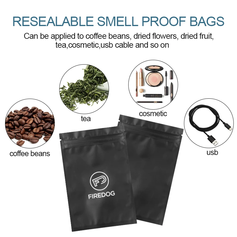 FIREDOG 50/100 PCS Smell Proof Mylar Bags Resealable Odor Protection Holographic Packaging Pouch