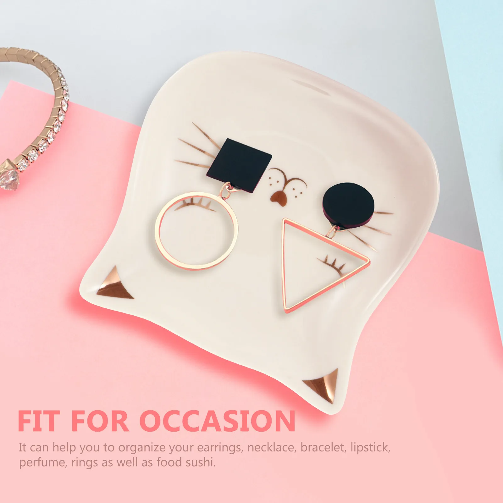 

2Pcs Cat Design Jewelry Storage Tray Ceramic Stylish Trinket Dish for Rings Earrings Necklace Bracelet Lipstick Organizer