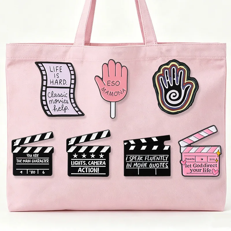 Movie Clapperboard Enamel Badges Film Quote Film Strip Hand Shape Brooches Metal Badge For Backpack Clothing Decor