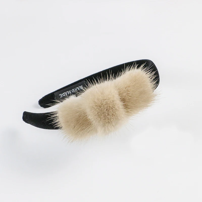 Fasce cosmetiche in vero visone Fasce per capelli con fiocco di alta qualità da donna Accessorio per capelli Fermagli per capelli in peluche di moda Simpatici regali in vera pelliccia