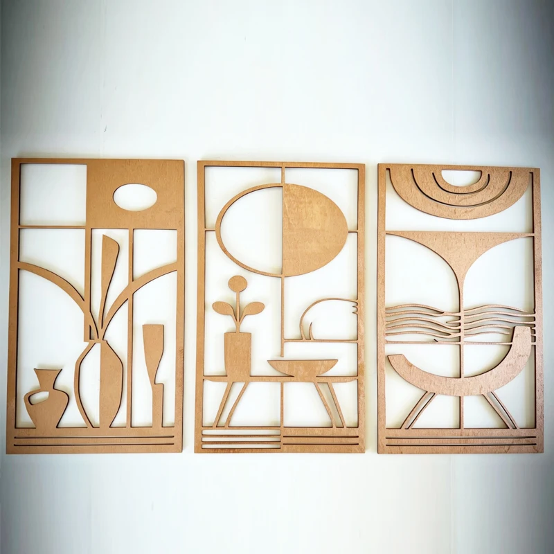 Mid Century Modern interior landscape wood wall art, 3 panel available in multiple sizes and finishes, decor wall art original