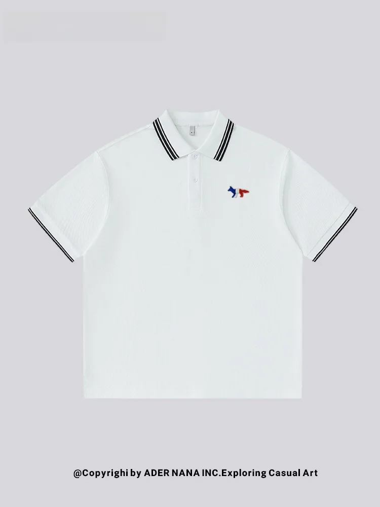 

Loose ort Sve T-irt Pure Color Embroidered Logo Turn-down Collar Men's Women's Faion Brand Casual Summer Top