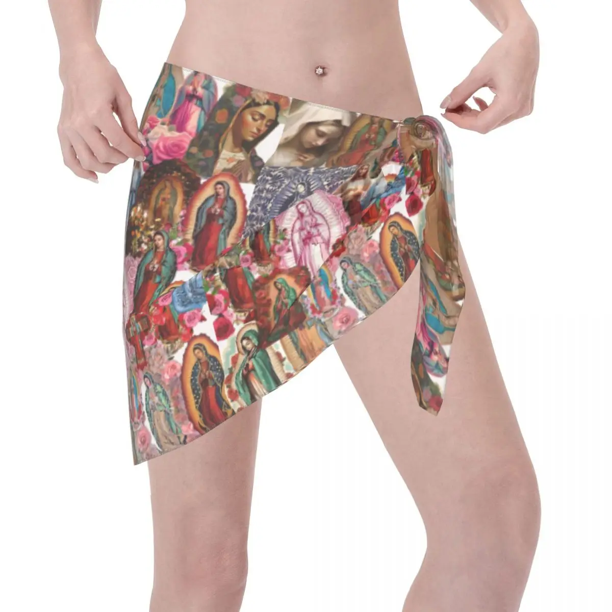 مخصص لملابس السباحة سيدة غوادالوبي مريم العذراء قصيرة Sarongs الشاطئ التفاف المرأة بيكيني للشاطئ التفاف Sarongs ملابس السباحة التستر