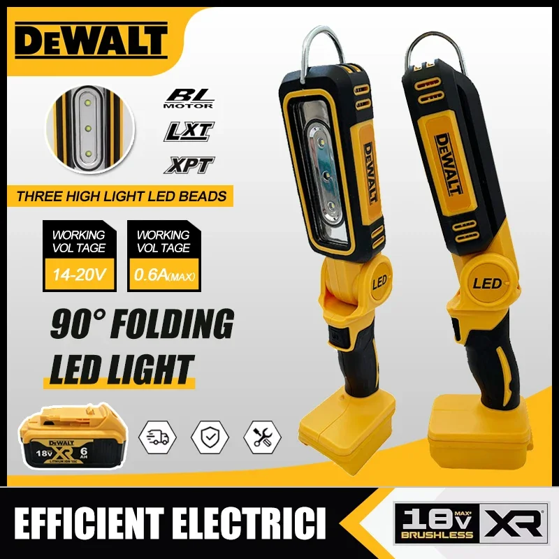 DEWALT Lithium Battery 90 Degree Multifunctional Folding Work Light Portable Camping Light Emergency Flashlight Car Service