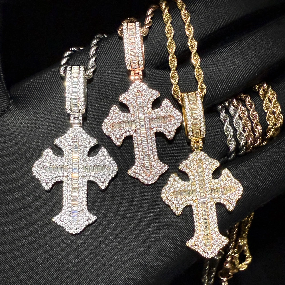 2026 New Hip Hop Bling Cross Pendant Necklaces Full Paved Iced Out Cubic Zirconia for Men Fashion Rock Jewelry