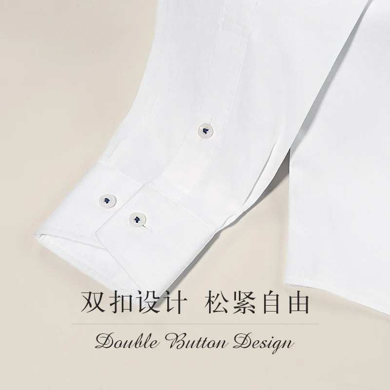 Men's 100% Cotton White Dress Shirt Long Sleeve Business Formal Office Shirt Smart Five Brand Breathable Slim Fit Top