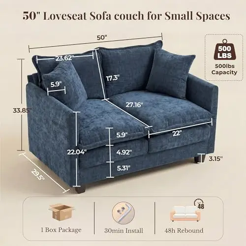 Loveseat Sofa, Cloud Love Seat Couch 3 Layer Cushion for Small Spaces | 27