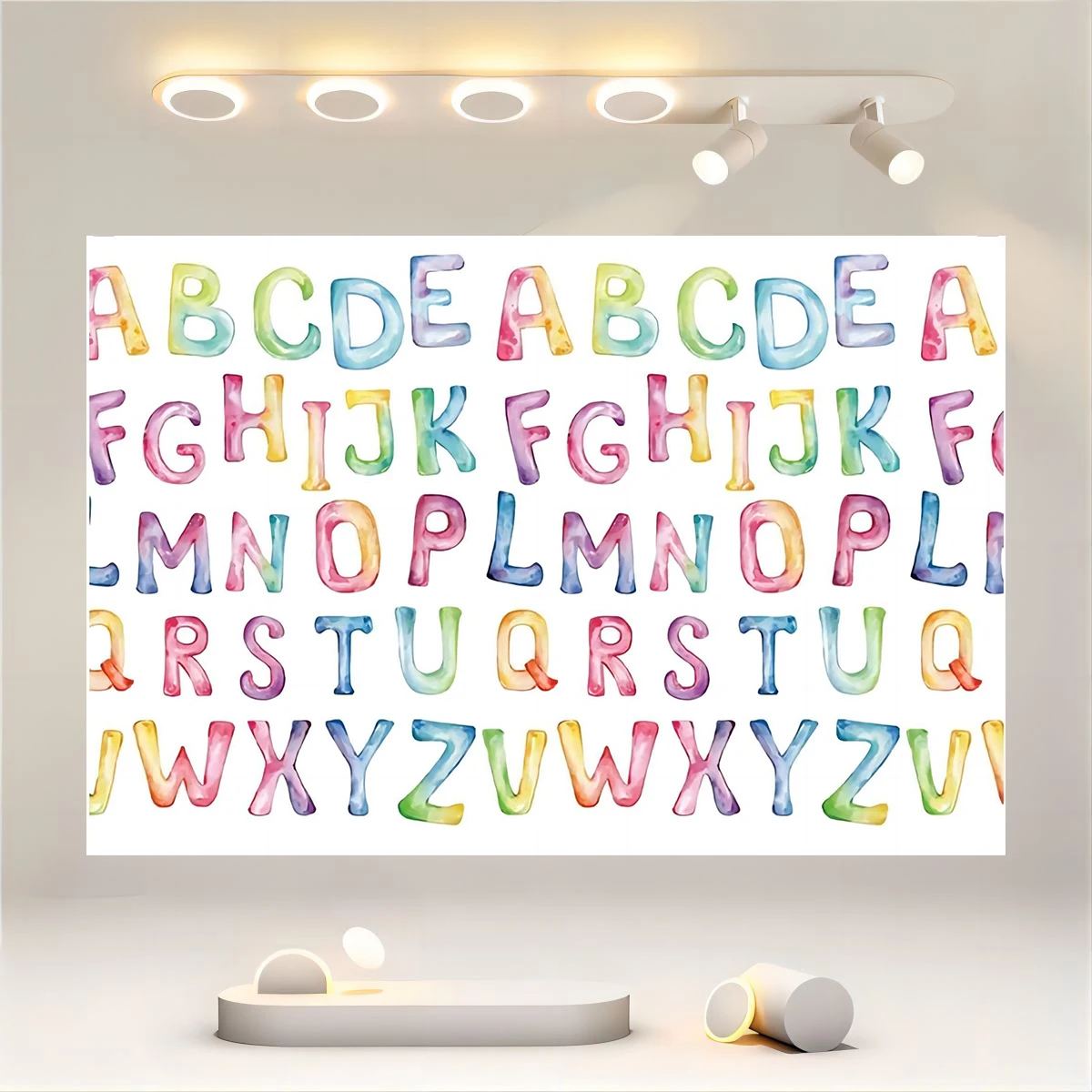 Preschool kindergarten students with letters ABCD, happy birthday for children, baby shower photography background