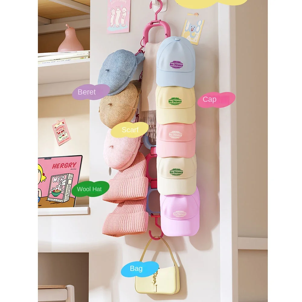 Universal Vertical Hat Storage Rack 4/6 Hooks Space Saving Baseball Cap Hanger Rotating Convenient Hat Display Holder Closet