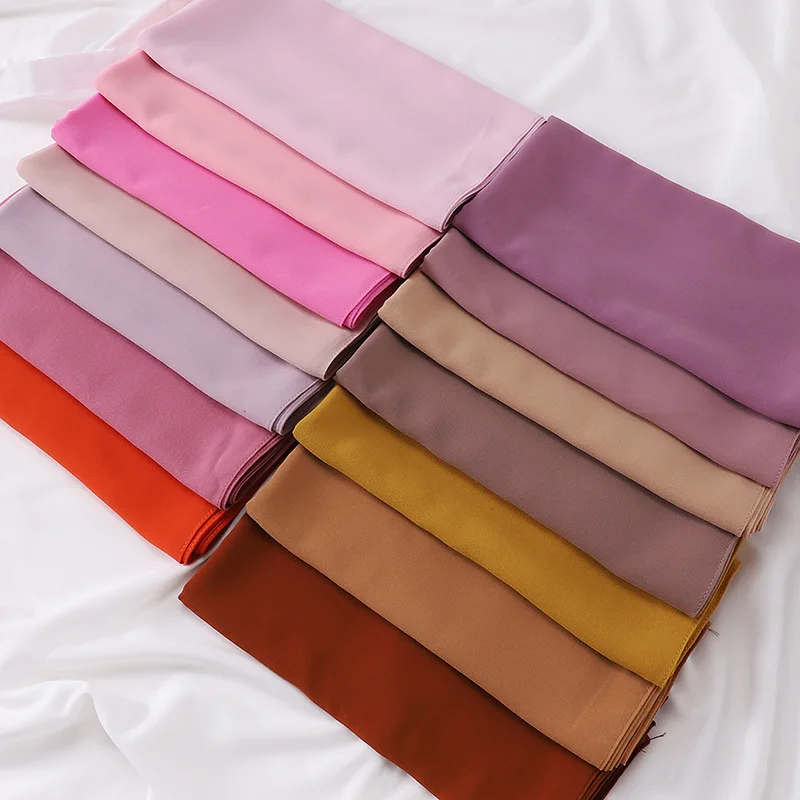 Ramadan Chiffon Hijab Scarf 110*110cm Solid Color Muslim Fashion Shawl Headscarves For Women Islam HeadWraps Ladies Scarves Veil