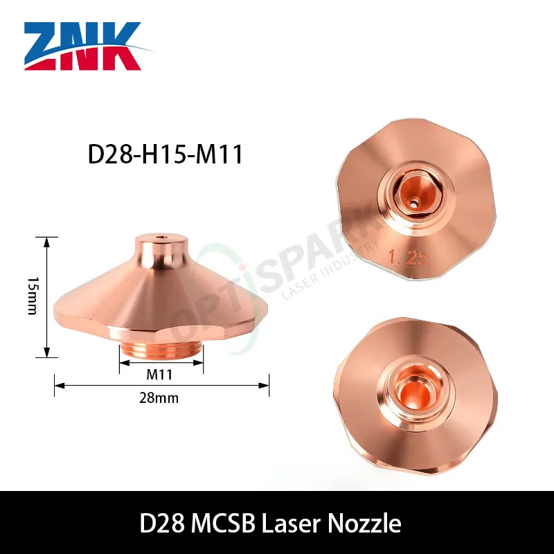 ZNK MCSB Laser Cutting Copper Nozzles D28 H15 M11 Ruffled Edge Protrusion Raised For HANS Precitec Raytools WSX HSG Cutter Head