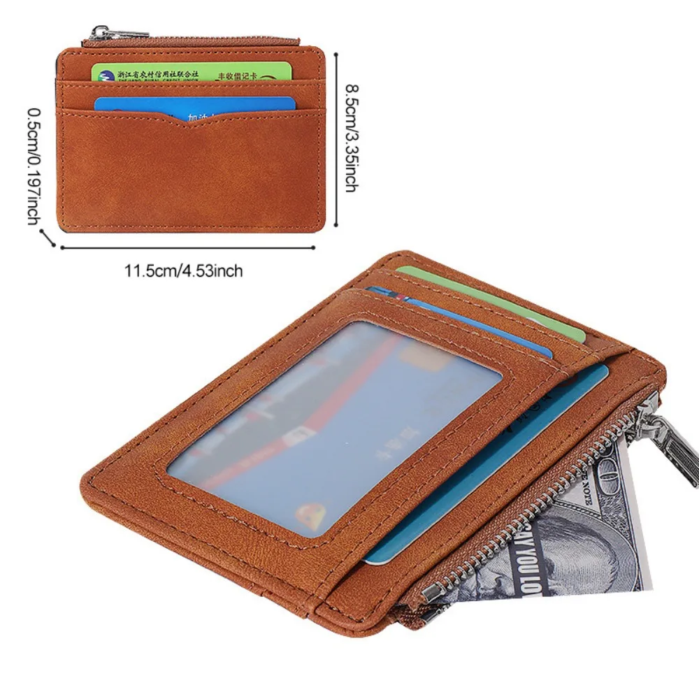 Short Men's Card Wallet Zipper Transparent Window Mini Business Purse Multi-card Frosted PU Leather Credit Card Holder
