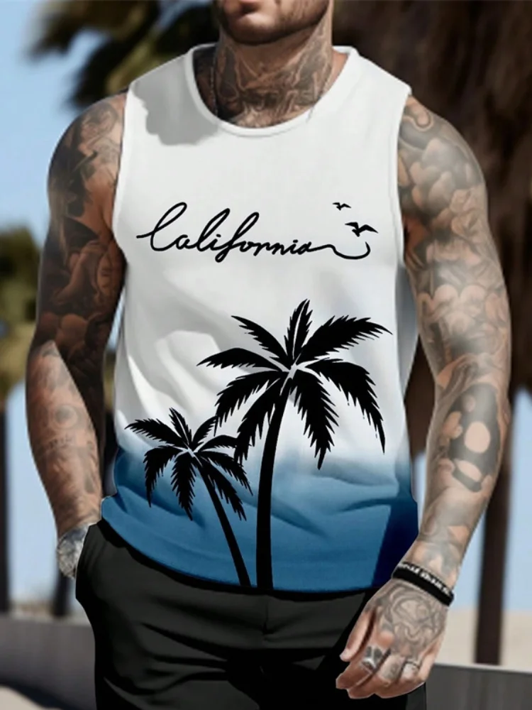 

Men's Vacation Vest 3D Color Matching Gradient Vest Summer Fashion Casual O Collar Men's Clothing Bodybuilding Fitness Vest 2024