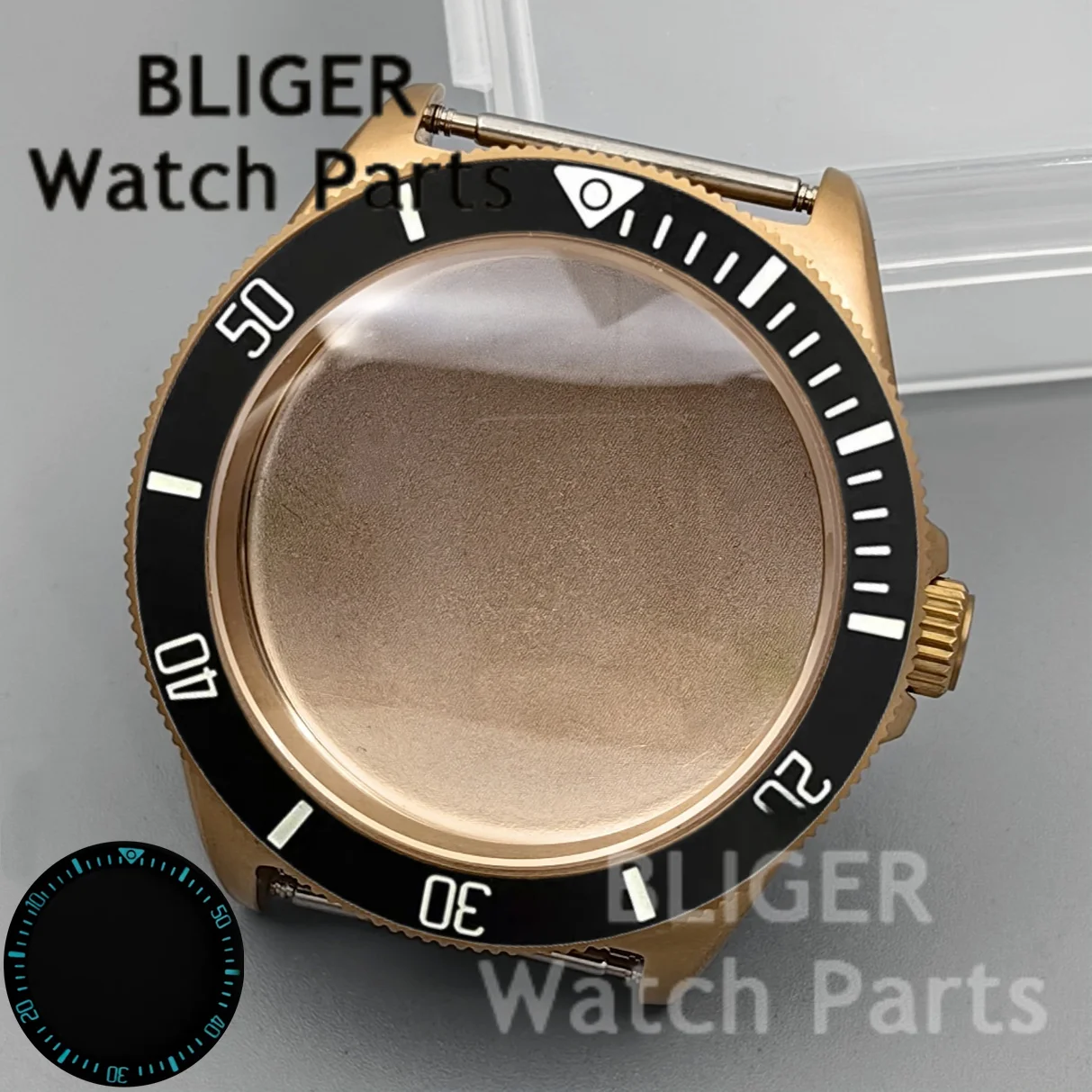 BLIGER NH34 NH35 NH36 PT5000 ETA2824 For 40mm Tactical Frog Gold Rose Black Watch Case Domed Sapphire Luminous Bezel 100m Diving