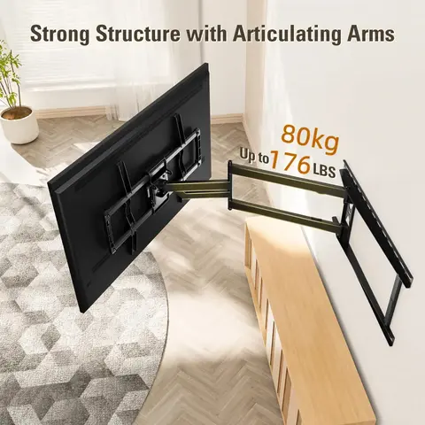 32~70인치 TV용 긴 팔 TV 벽걸이, 31인치 긴 확장, 풀 모션 TV 마운트 회전 및 기울기, 최대 VESA 400x400mm에 적합