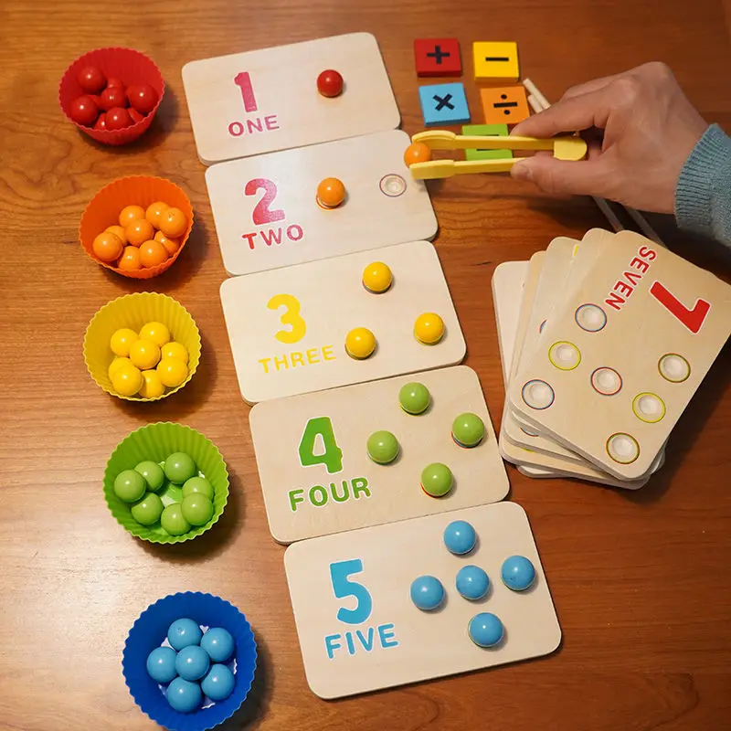 

Kids Montessori Wooden Toys Hands Brain Training Clip Beads Chopsticks Beads Toys Early Educational Puzzle Board Math Game