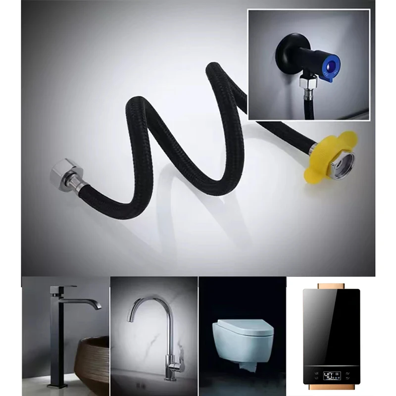 G1/2 Water Inlet Hose Black Faucet Heater Toilet Connection Cold Hot Mixer 20-100cm Inlet Pipe Kitchen Bathroom Accessories Set