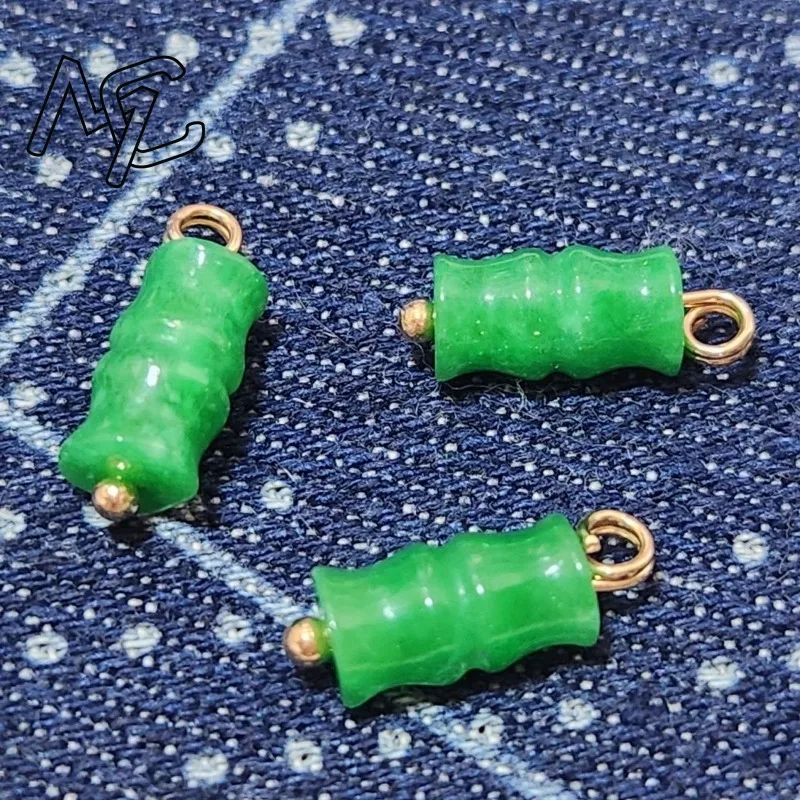 10PC Green Jade Round Bead Button Accessories DIY Pendant Bangle Earrings Charm Jewellery Fashion Hand-Carved Luck Amulet Gifts
