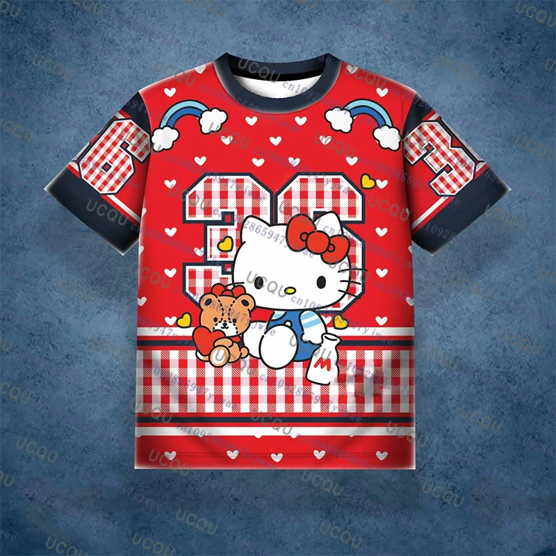 مينيسو مرحبا كيتي التي شيرت الكرتون ملابس رياضية المرأة الخامس الرقبة فضفاضة عادية خفيفة الوزن تنفس الشارع الشهير الشاطئ التي شيرت الملابس