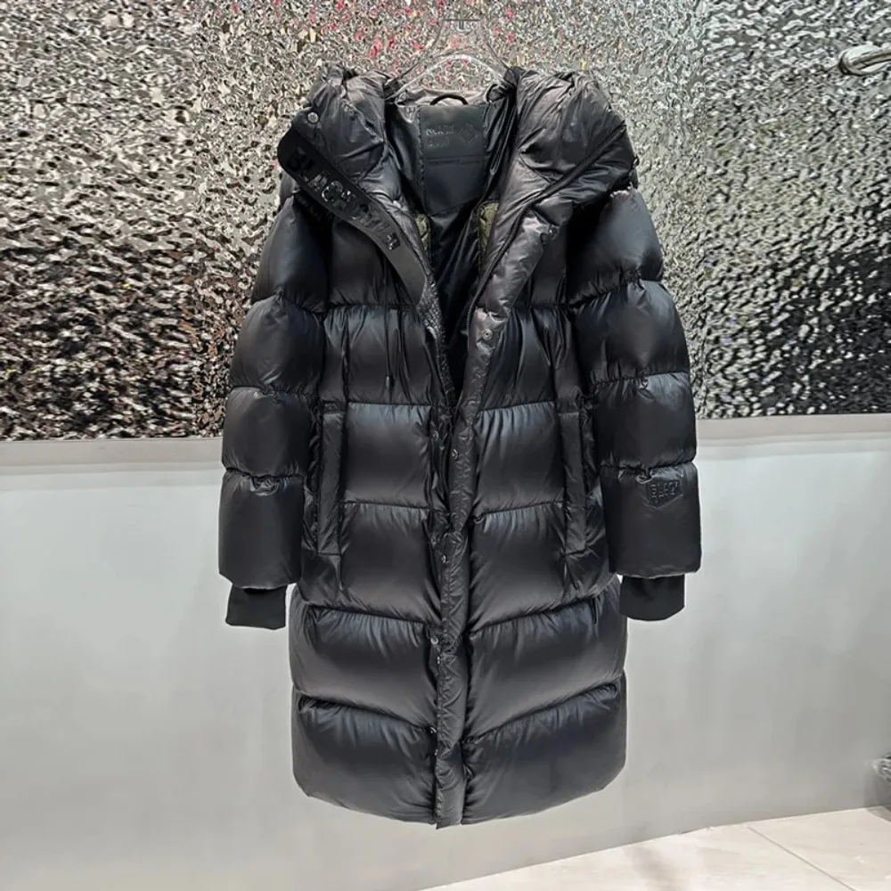 Doudoune 2025 nouveau hiver couleur noire sept grille détachable à capuche doudoune femmes ample chaud épais Long canard vers le bas manteau