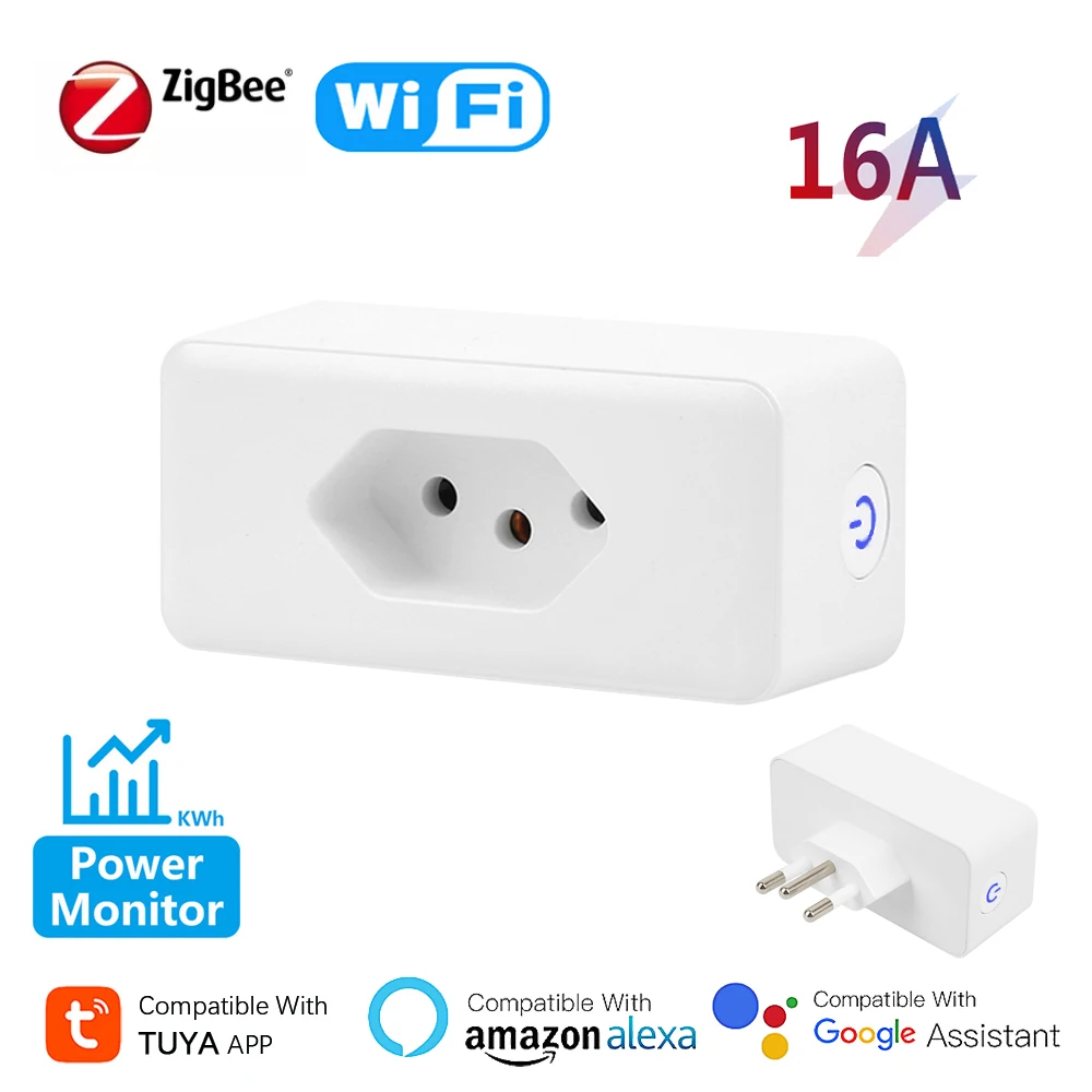 

Tuya 16A Brazil Zigbee / WiFi Smart Plug With Power Monitor Smart Life APP Remote Control Outlet Socket For Google Home Alexa