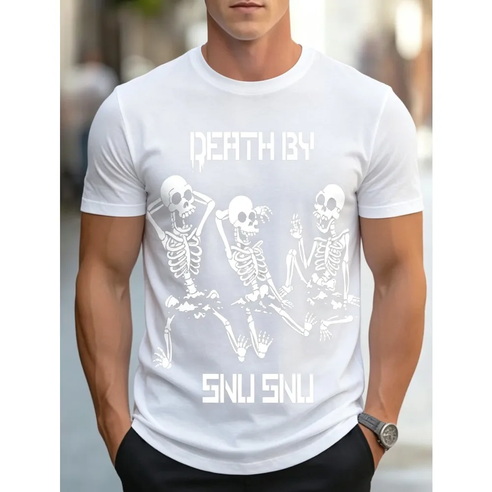 2026 New Unisex O-neck T-shirt Front Multi Skeleton Funny Poster Print,   Humorous Dark Style Loose Short Sleeve Tops