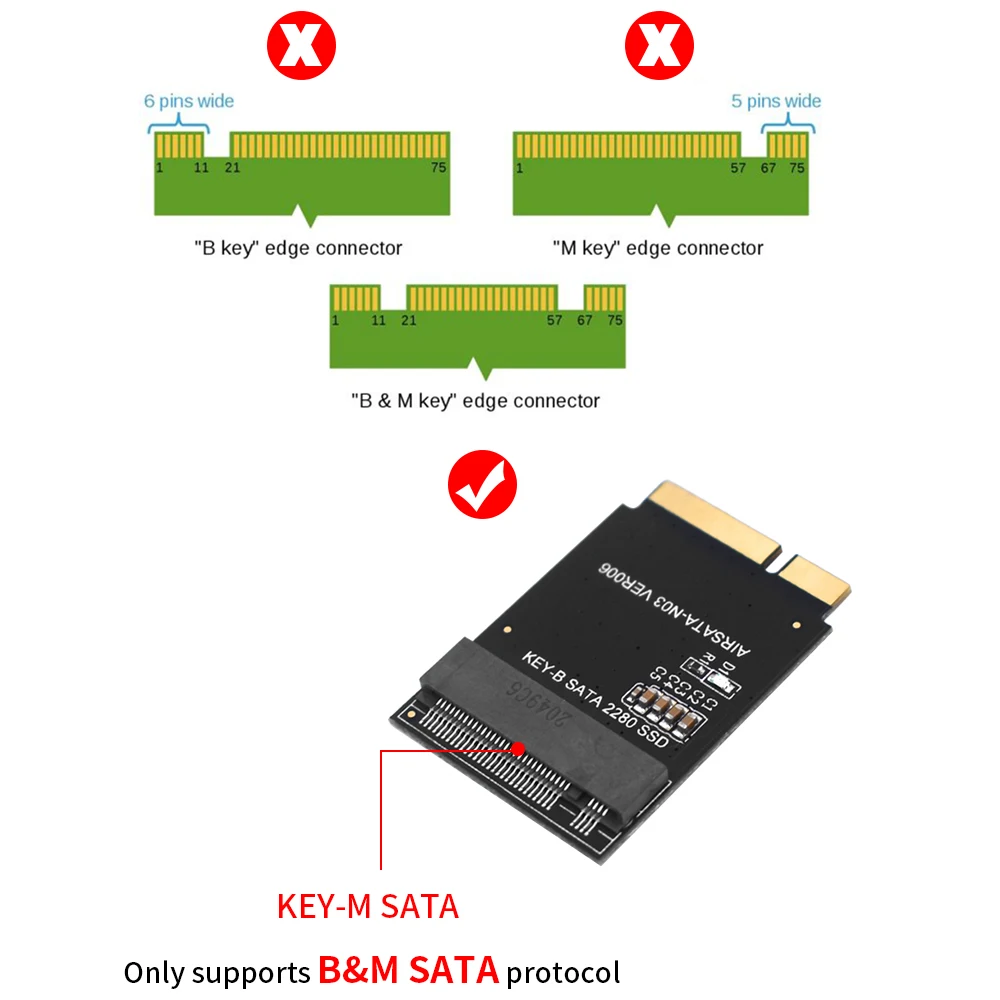 TISHRIC M2 SSD Kết Nối Adapter M.2 NGFF SATA SSD Thẻ Mạch M.2 KEY-B Giao Diện Cho Apple MacBook 2012 Air A1465 a1466