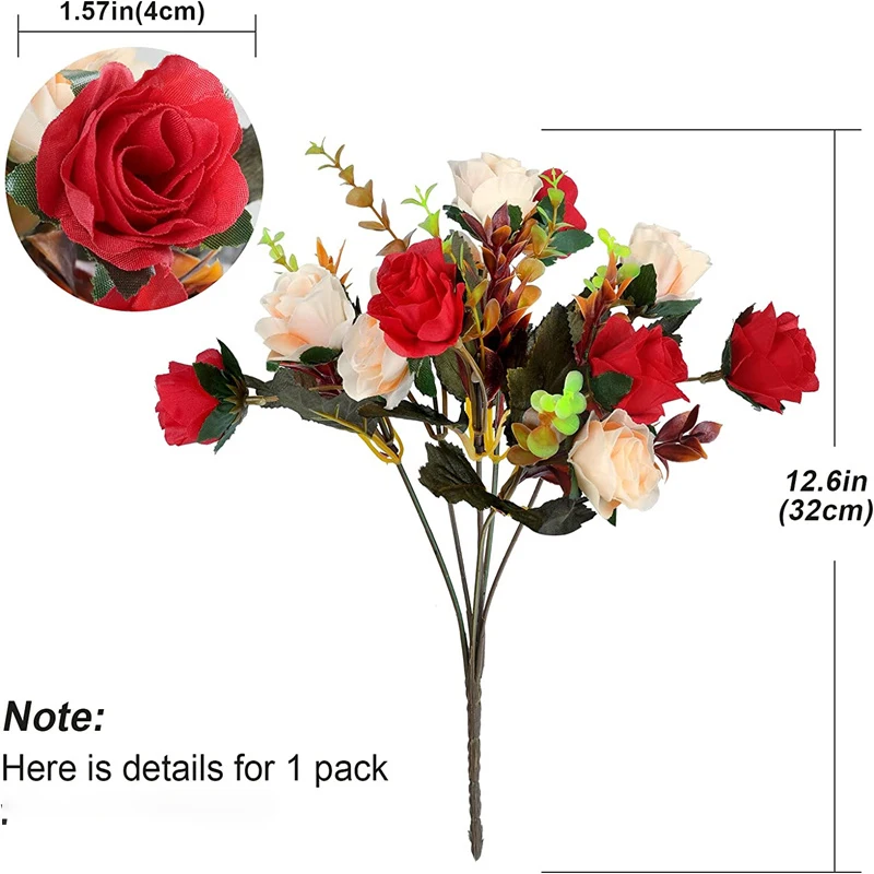 Rose Artificial Flowers 6 Branch 12 Heads Fake  Flowers with Stems Faux Roses Flower Bouquets for Home Wedding Party Decoration